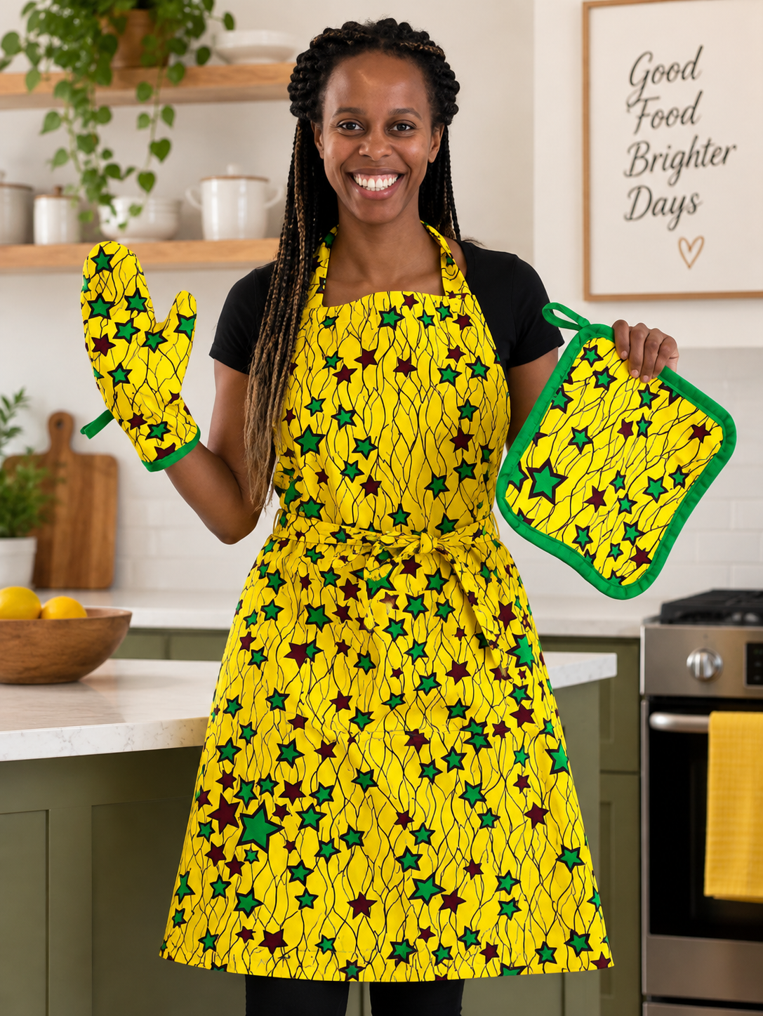 Kitchen Essential Pattern Kit - Apron, Oven Mitt & Pot Holder Trio (Printed Pattern)