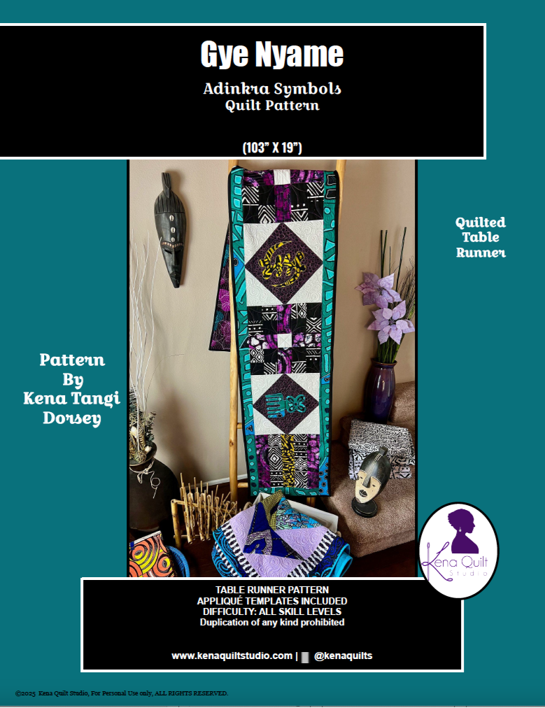 "Gye Nyame" Adinkra Symbol Quilted Table Runner - Downloadable Quilt Pattern (by Kena Dorsey)