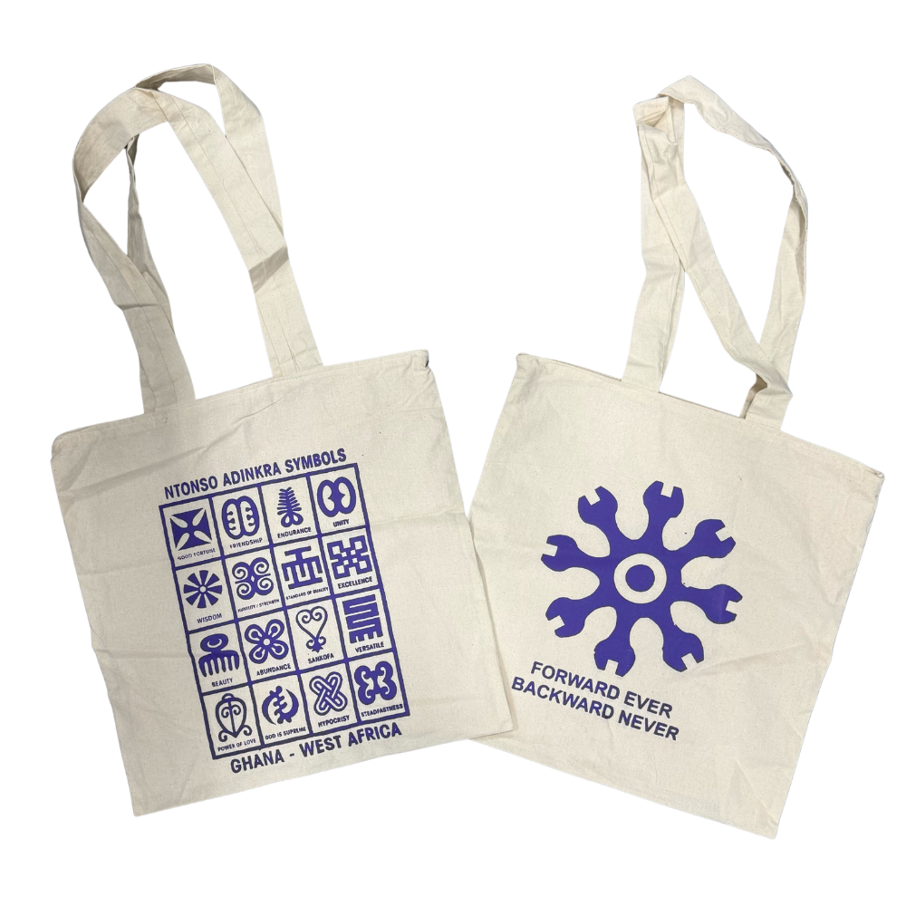 Adinkra Tote Bag: Forward Ever Backward Never Purple