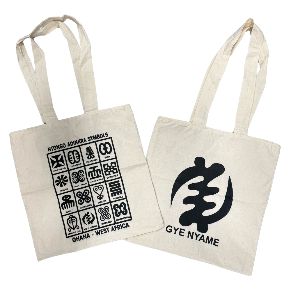 Adinkra Tote Bag: Gye Name Black