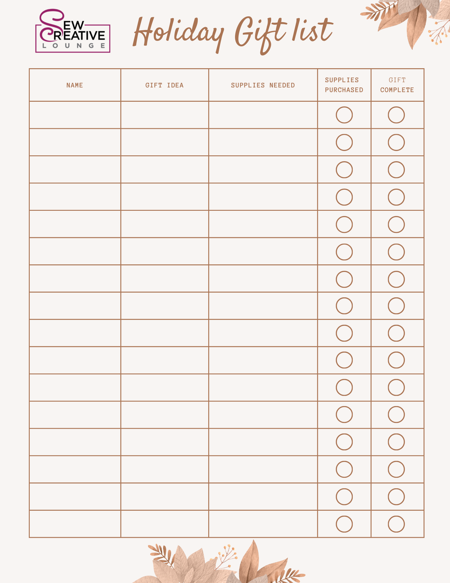 Holiday Gift List Download