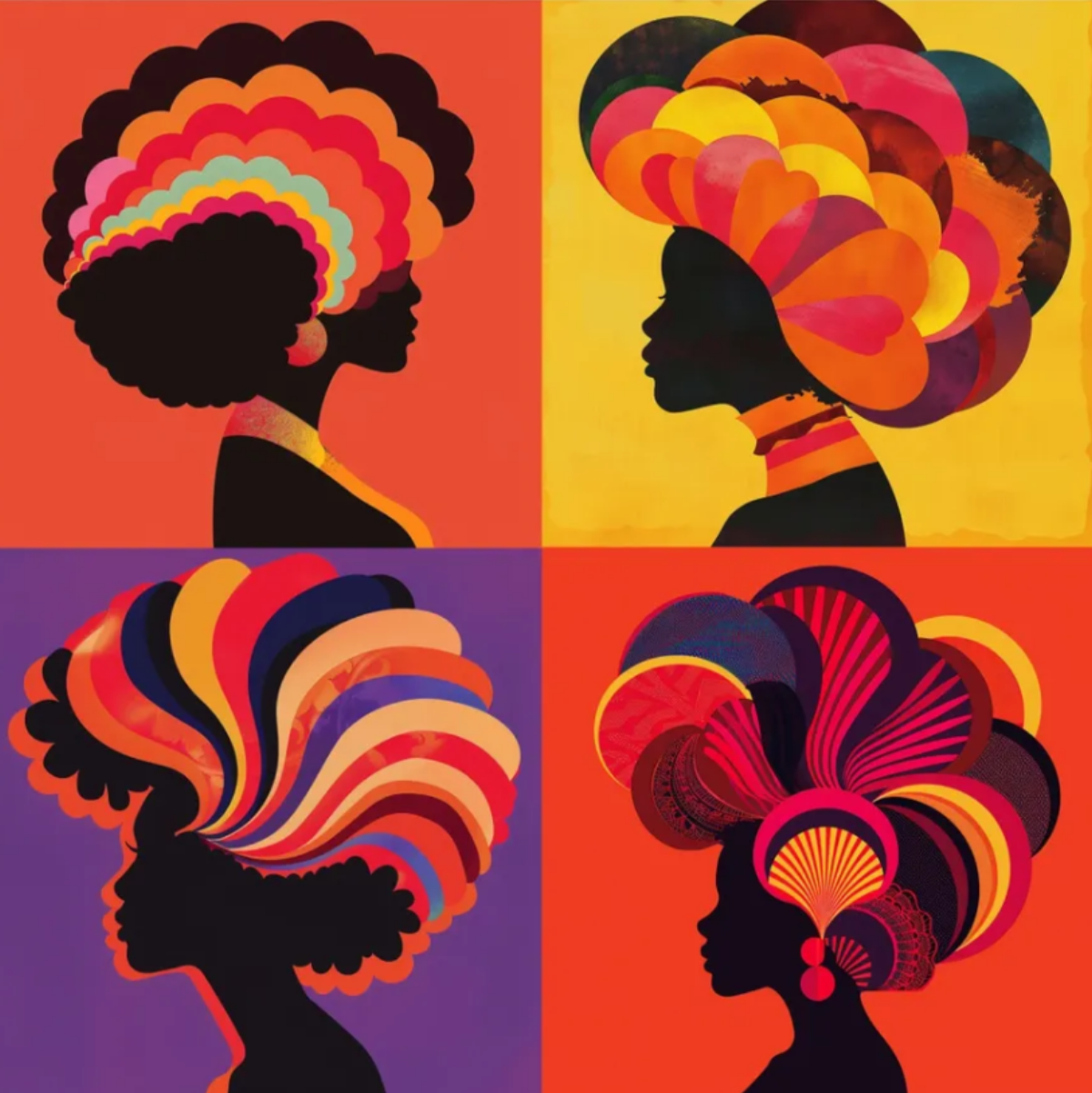Elegant Afro Silhouette Fabric Panel
