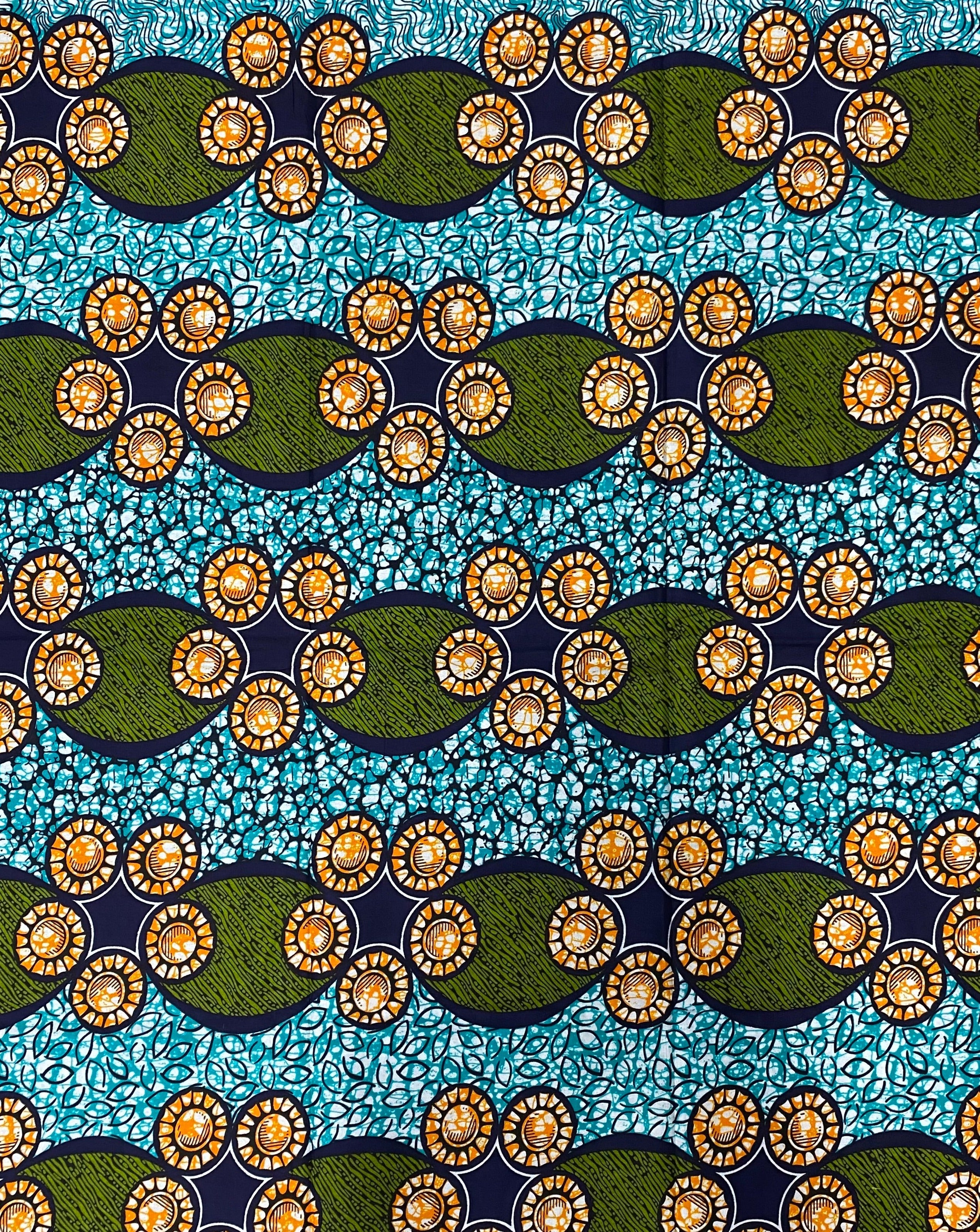 Teal Gem African Print Fabric - 100% Cotton, 44" Wide, Captivatingly Chic