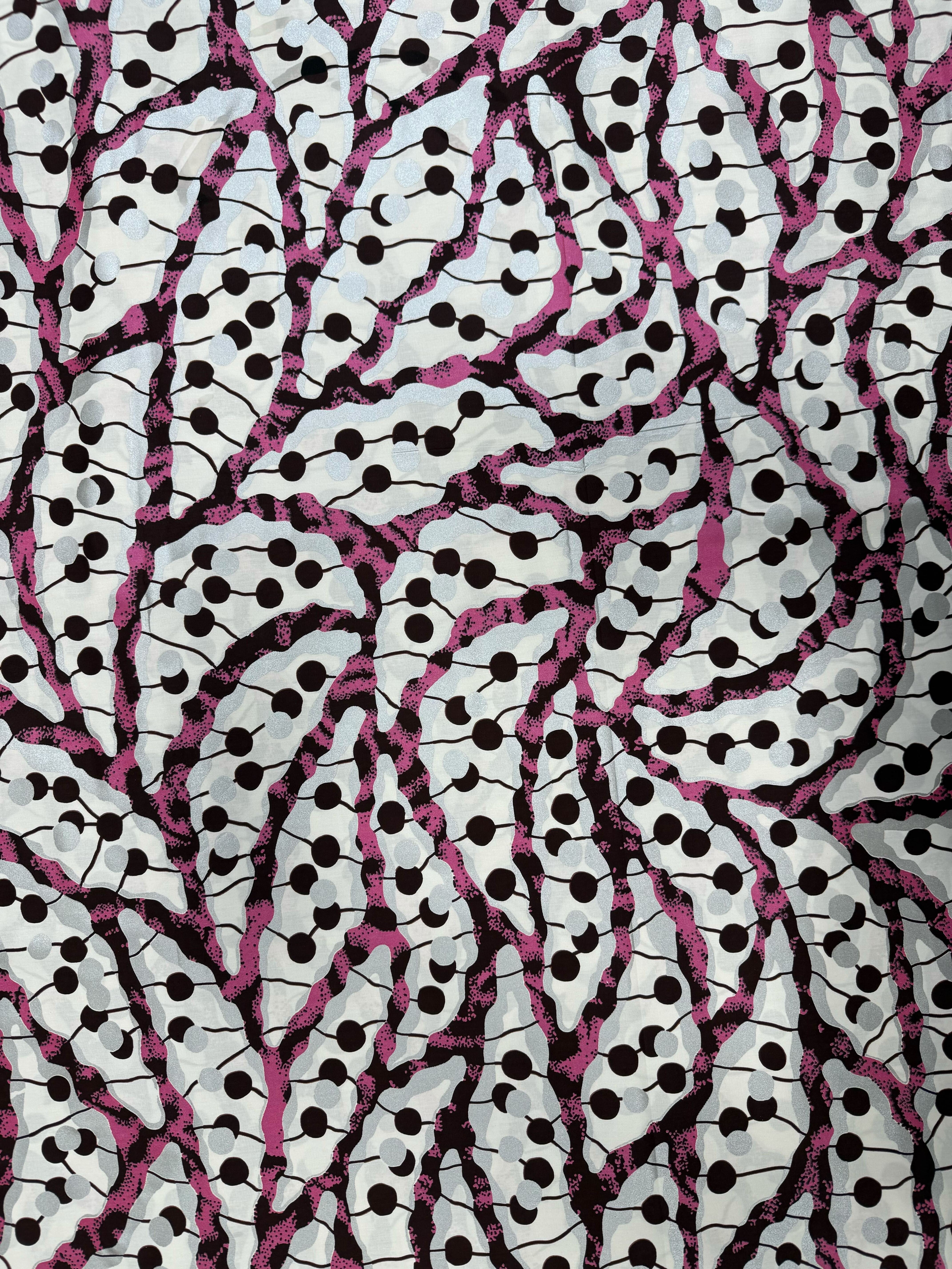 Pink Dotted Vines African Print Fabric
