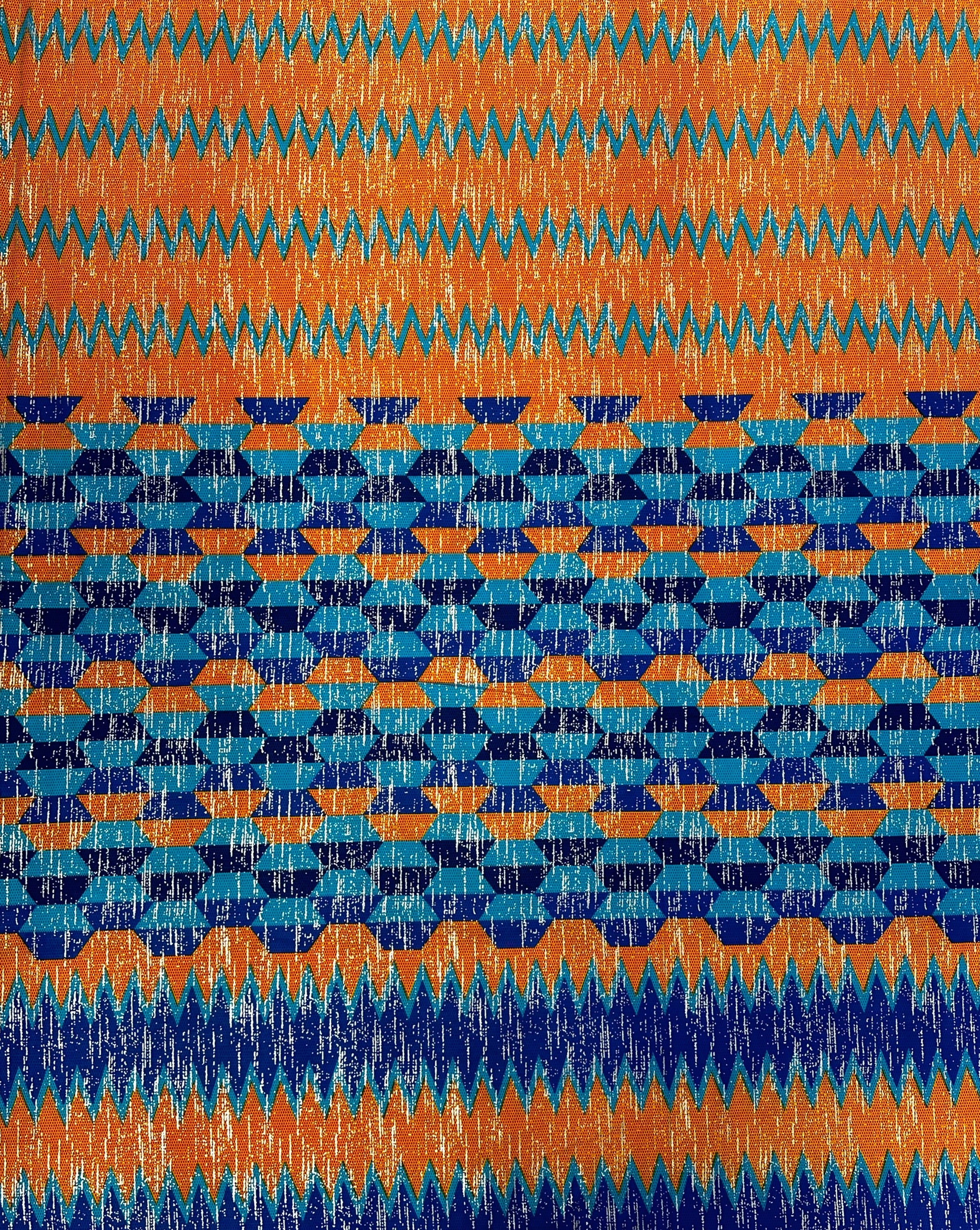 Tangerine Etchings: Vibrant African Print Fabric - 100% Cotton"