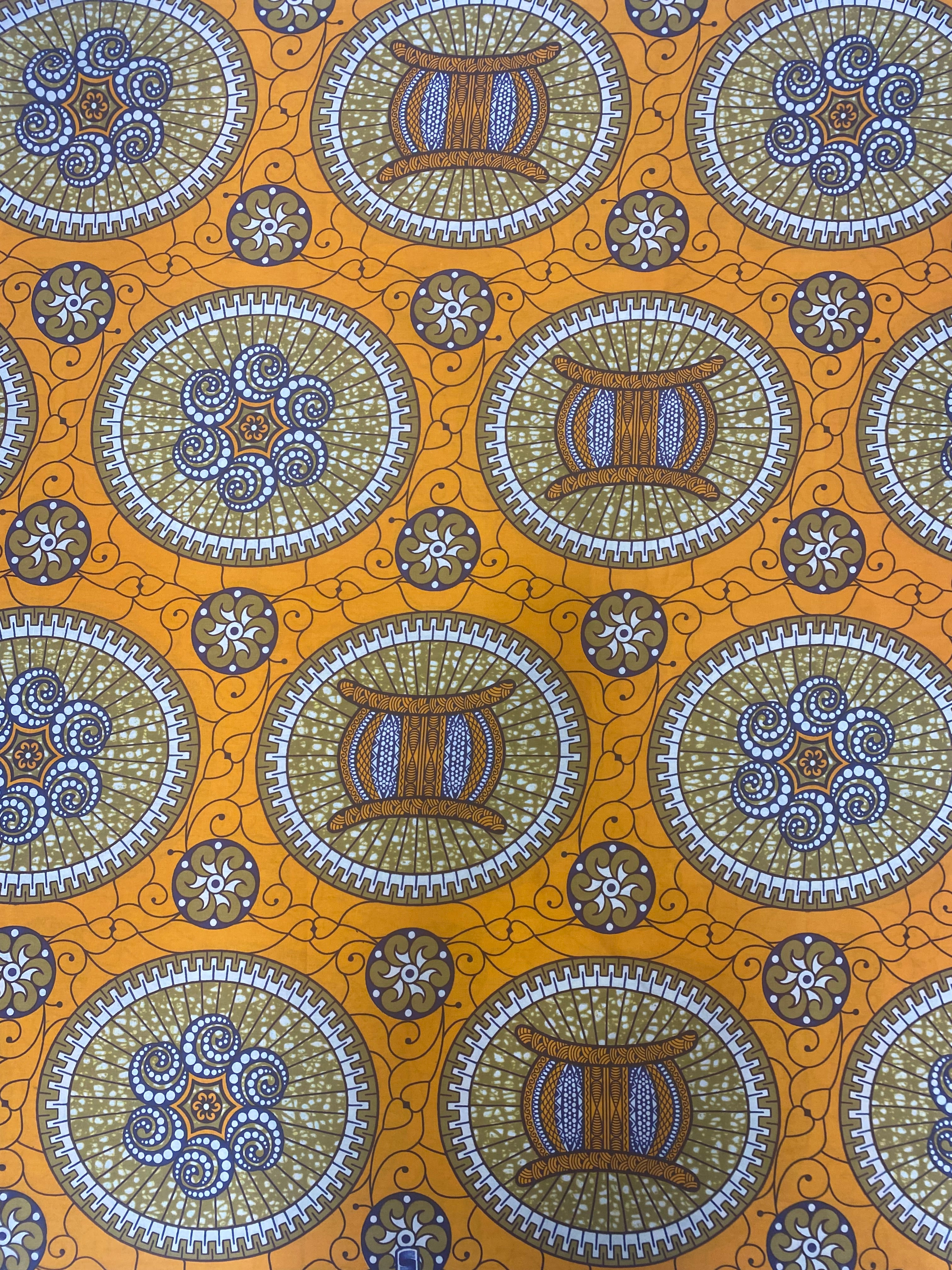 Saffron Characters African Print Fabric - 100% Cotton, 44" Wide, Culturally Rich