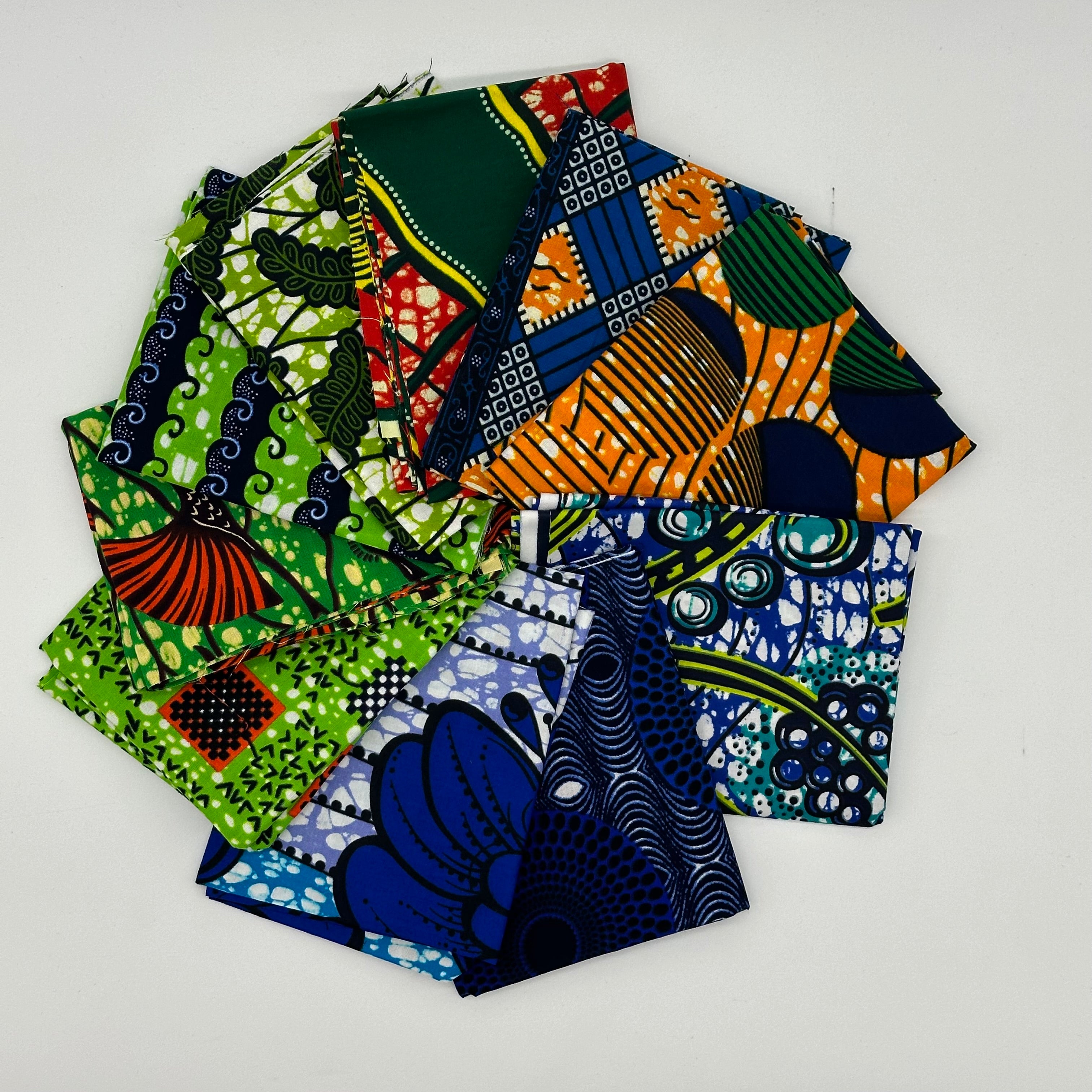 10 Green and Yellow Mixed African Print Fat Quarter Bundle