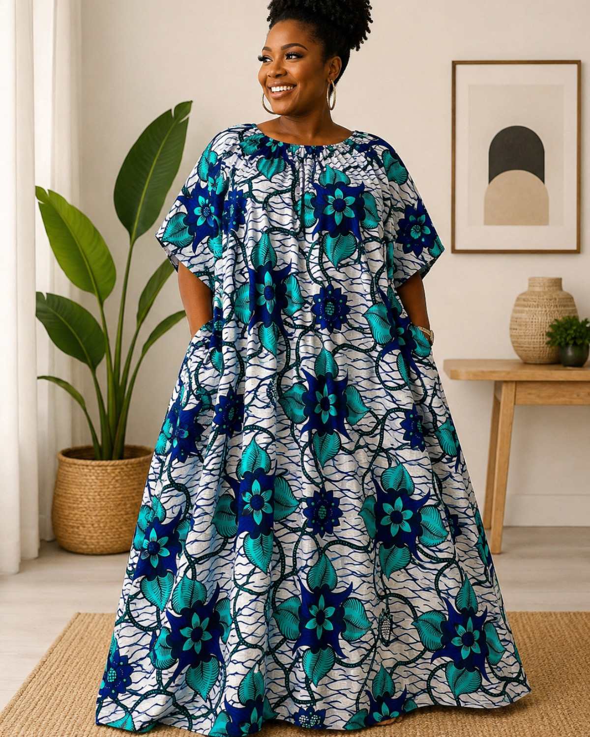 Azure Bloom African Print Fabric