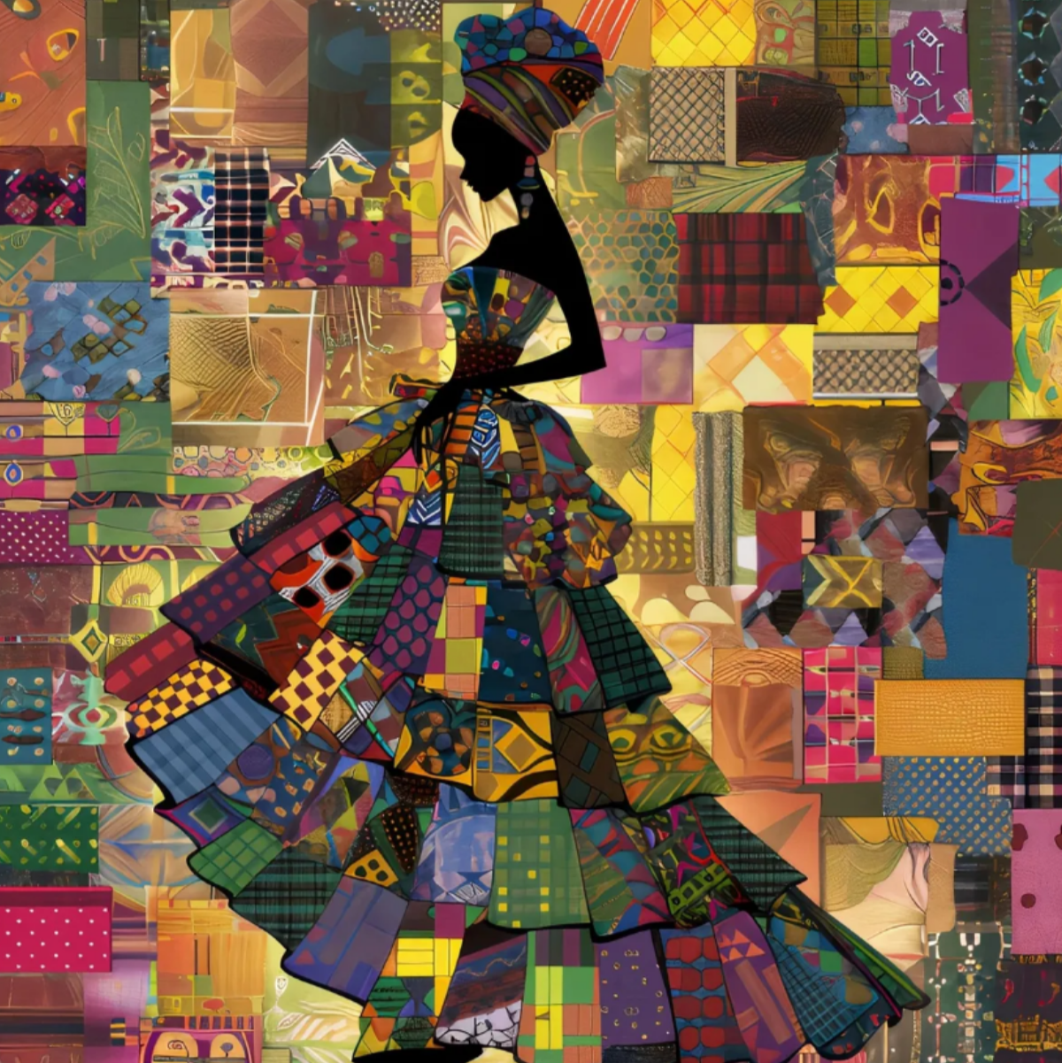 African Woman Patchwork Print Fabric