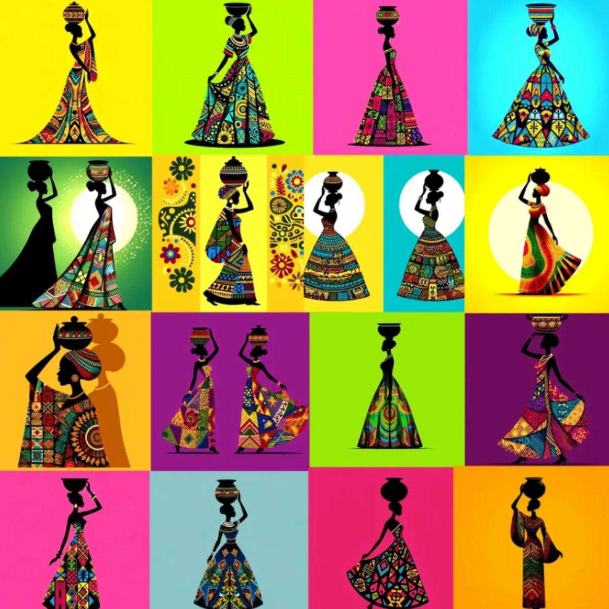 African Women Pots Bearer Fabric