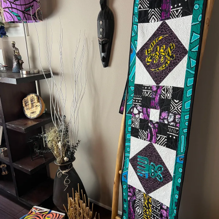 "Gye Nyame" Adinkra Symbol Quilted Table Runner - Downloadable Quilt Pattern (by Kena Dorsey)