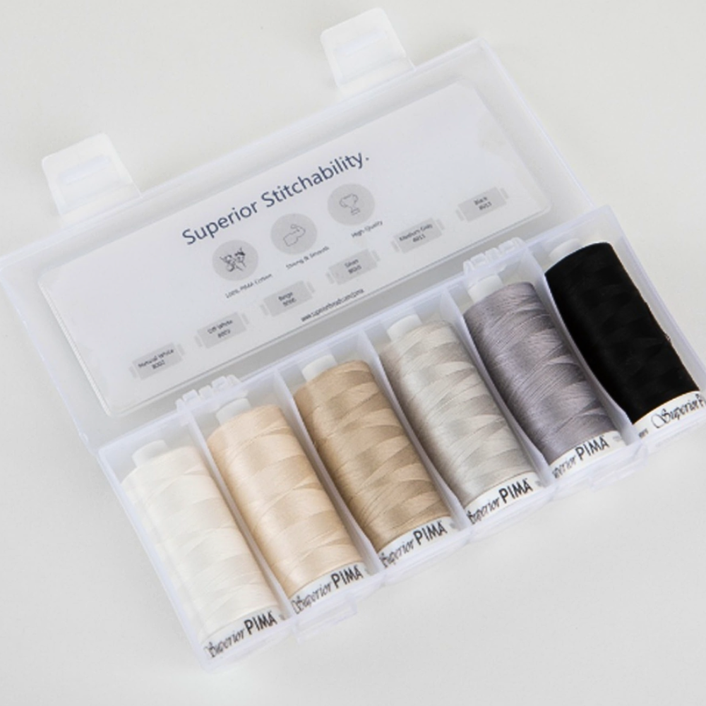 Superior PIMA 6 Pack Spool Thread Set with Case - Neutrals